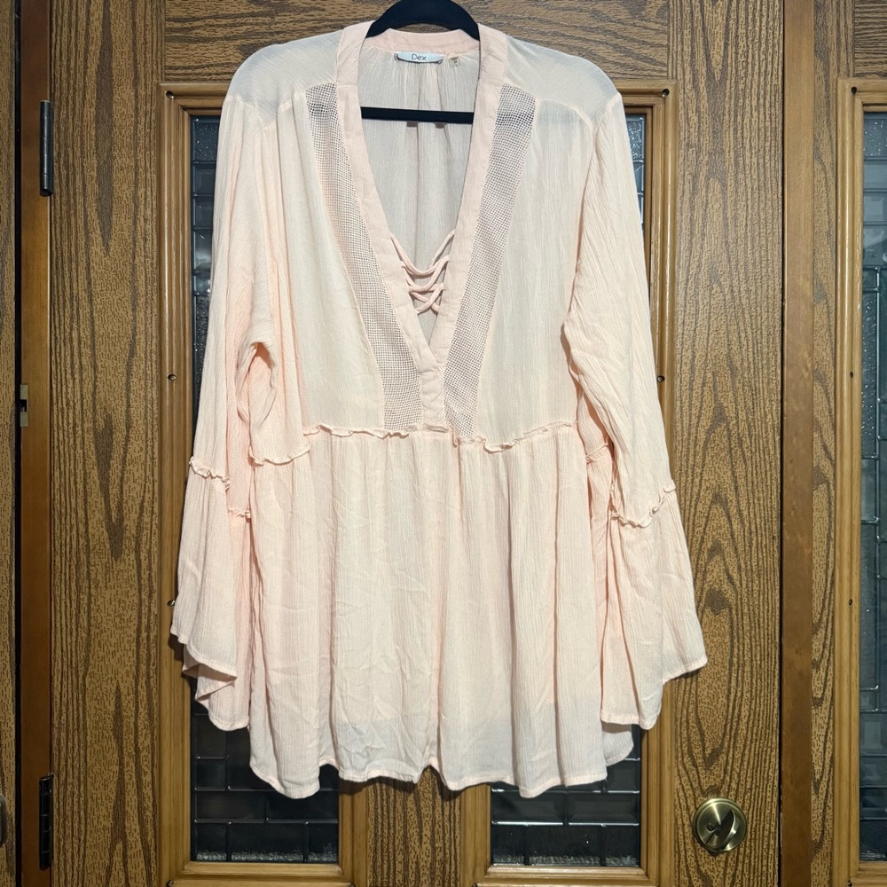 Dex Pale Blush Lace-Up Peasant Blouse